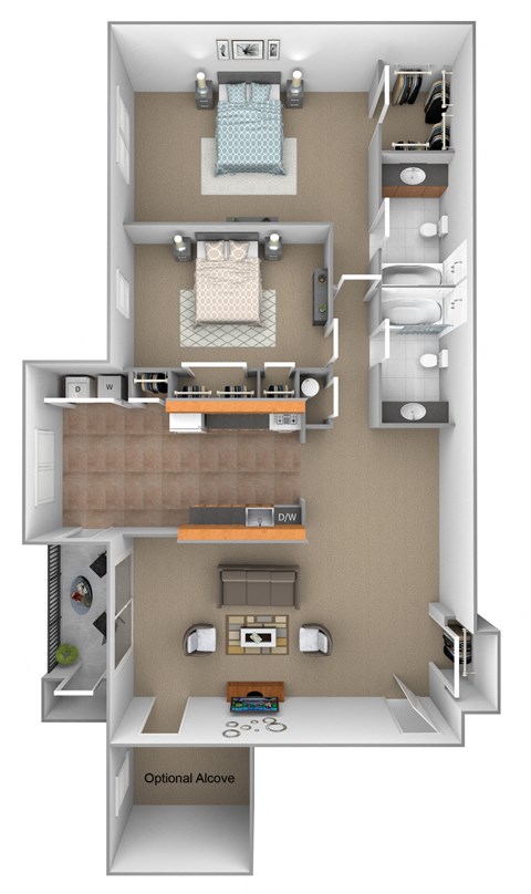 Floor plan for 2 beds, 2 baths, 1213 sqft